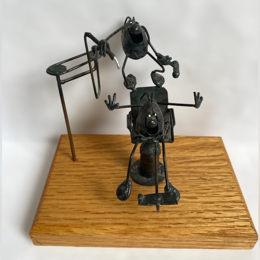 Hairstylist scene Metal Flea Figurine Vintage Handcrafted